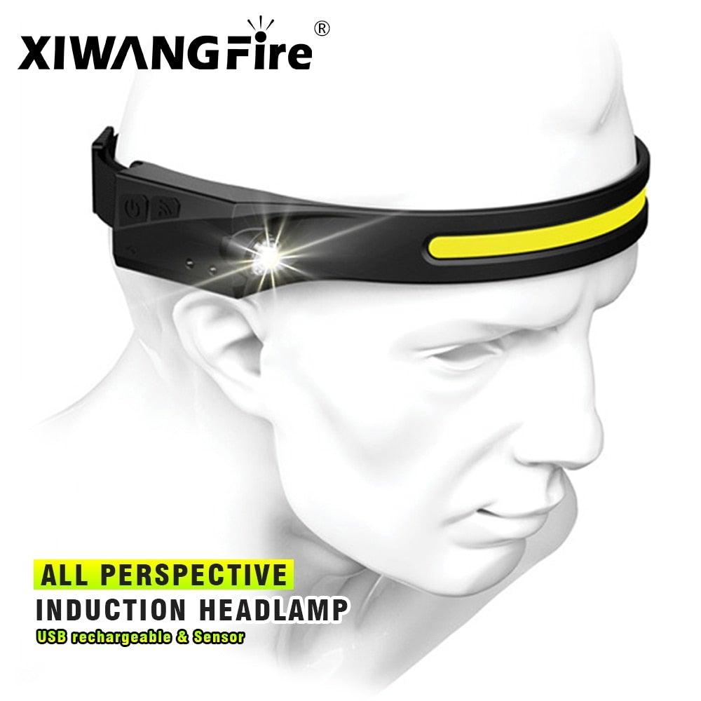 Adjustable Rechargeable LED Induction USB Headlamp Lightweight Head Lamp Head Torch 5 Lighting Modes Flashlight For Camping Hiking Running Outdoor Adults Kids