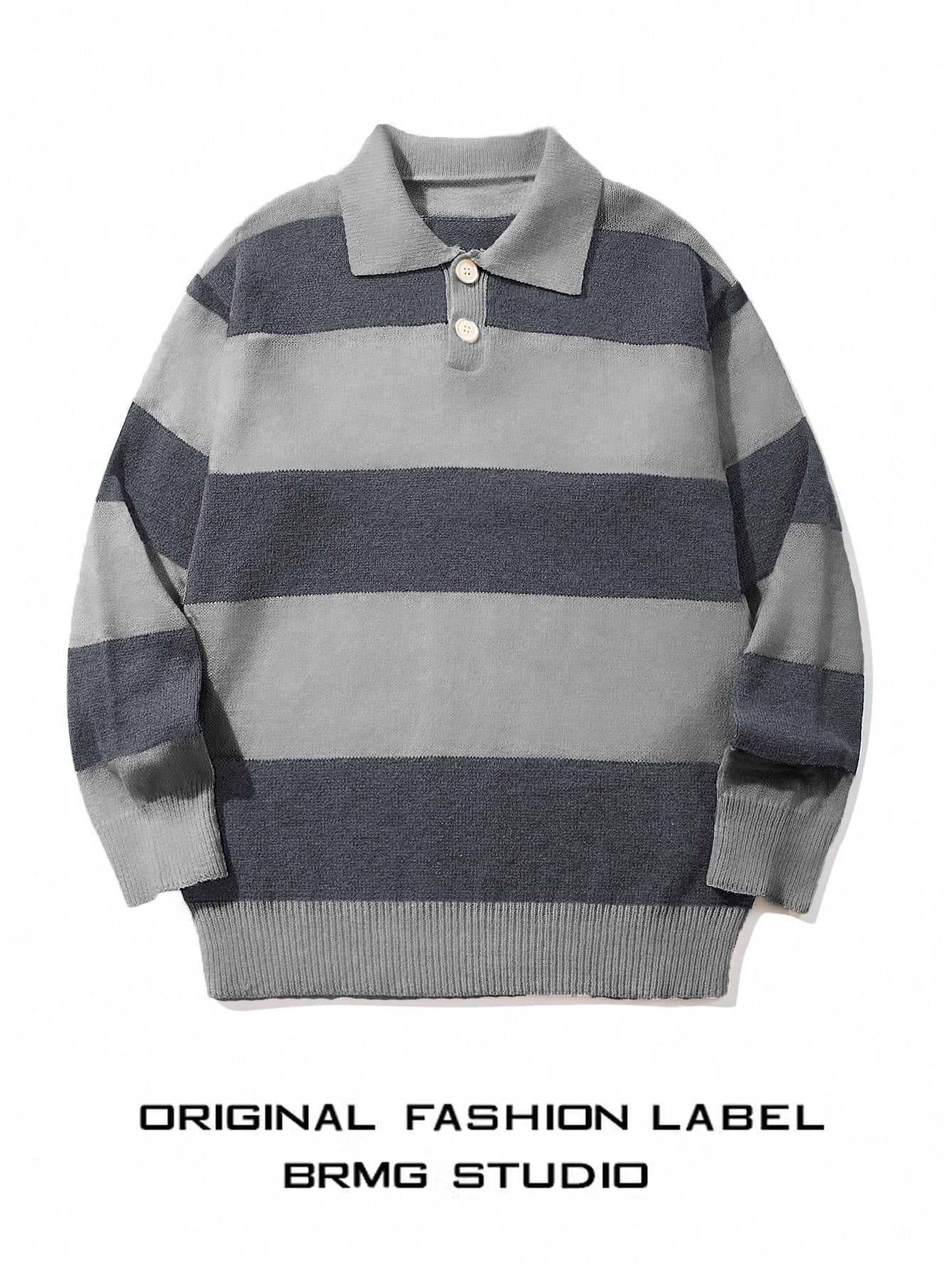 Mens Striped Knit Sweater With A Contrasting Color Collar