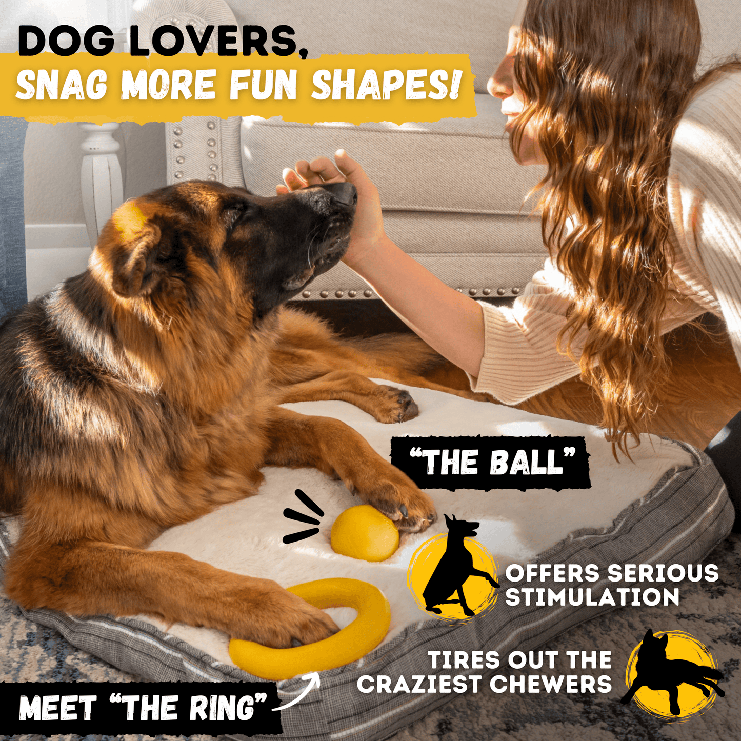 Bright yellow unbreakable dog toy disc made from heavy-duty rubber for aggressive chewers and large breeds