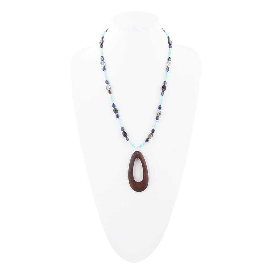 Ajo Blue Abalone and Amazonite Wood Pendant Necklace - ThisandThatShoppe