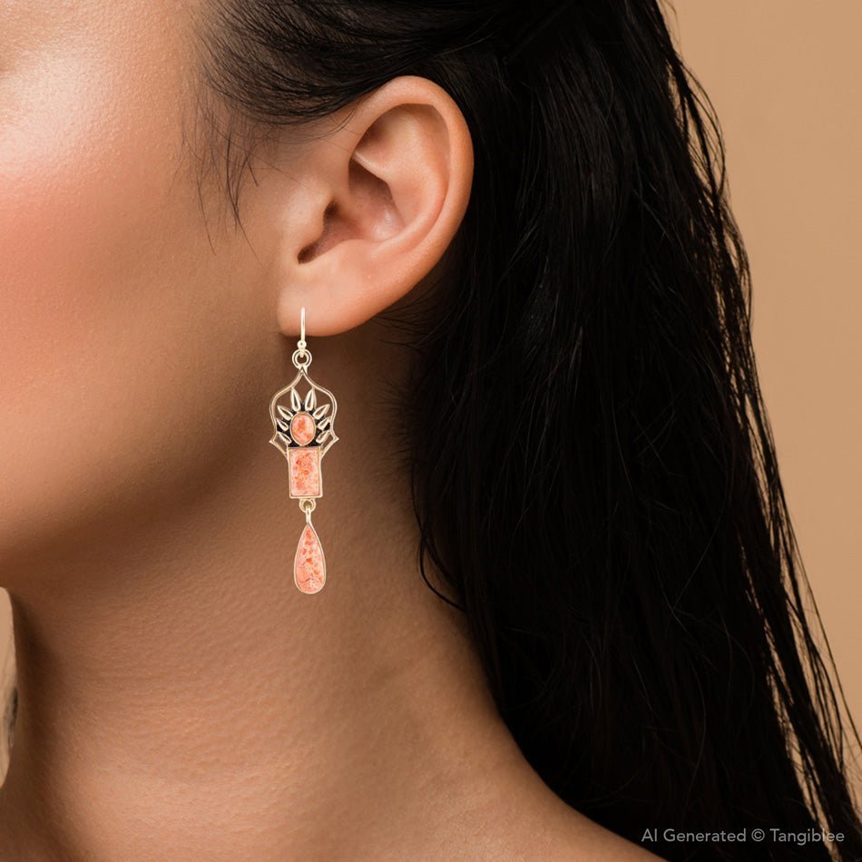 Albie Orange Sponge Coral and Golden Drop Earrings - ThisandThatShoppe