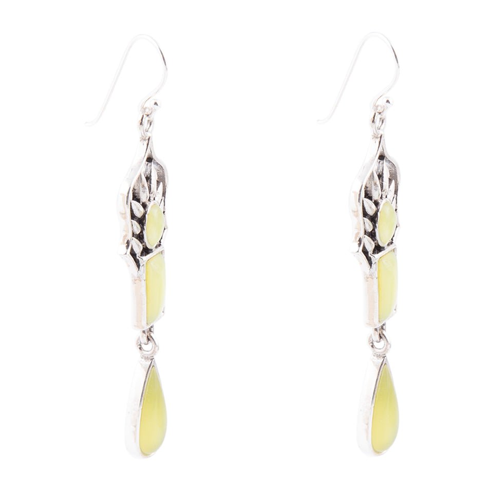 Albie Yellow Jade and Sterling Silver Drop Earrings - ThisandThatShoppe