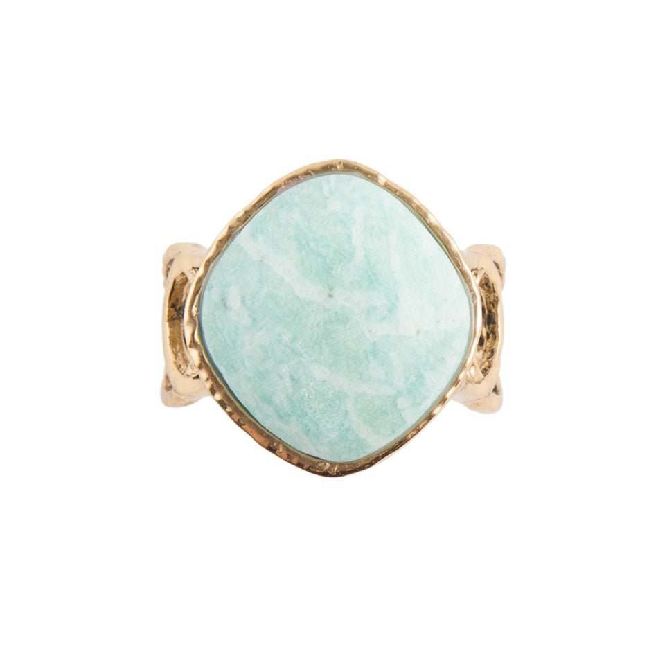 Blue Amazonite and Golden Bronze Circle Dance Ring - ThisandThatShoppe