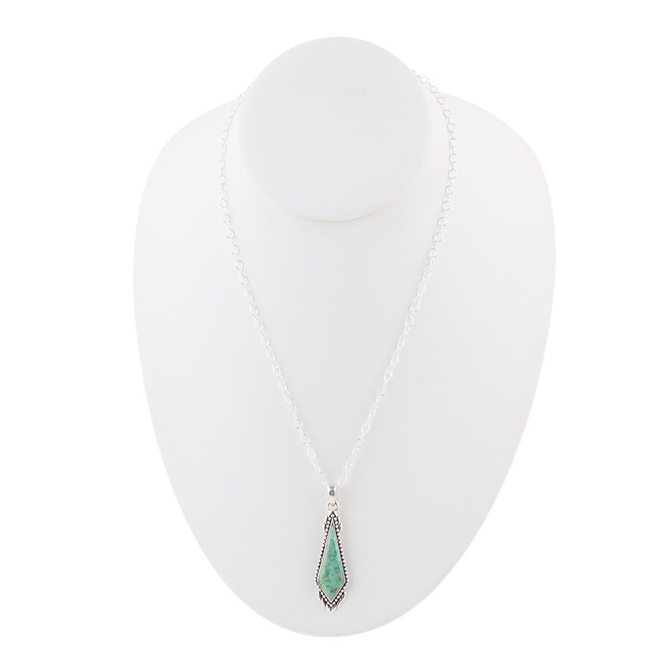 Collier Anémone long en argent sterling et turquoise avec diamants