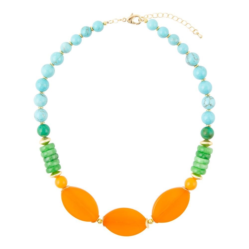 Apricot Orange Agate Chunky Golden Statement Necklace - ThisandThatShoppe