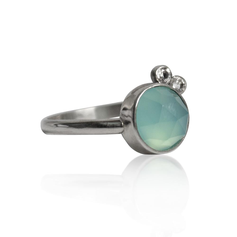Aqua Chalcedon Weißtopas Sterlingsilber Ring Edelstein