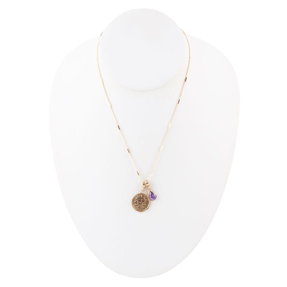 Aquarius - Zodiac Purple Amethyst Golden Charm Necklace - ThisandThatShoppe