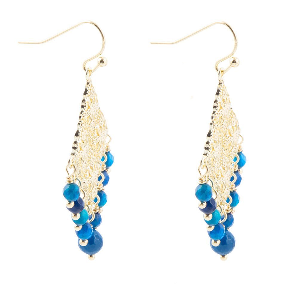 Argo Blue Jade Golden Drop Chandelier Earrings - ThisandThatShoppe