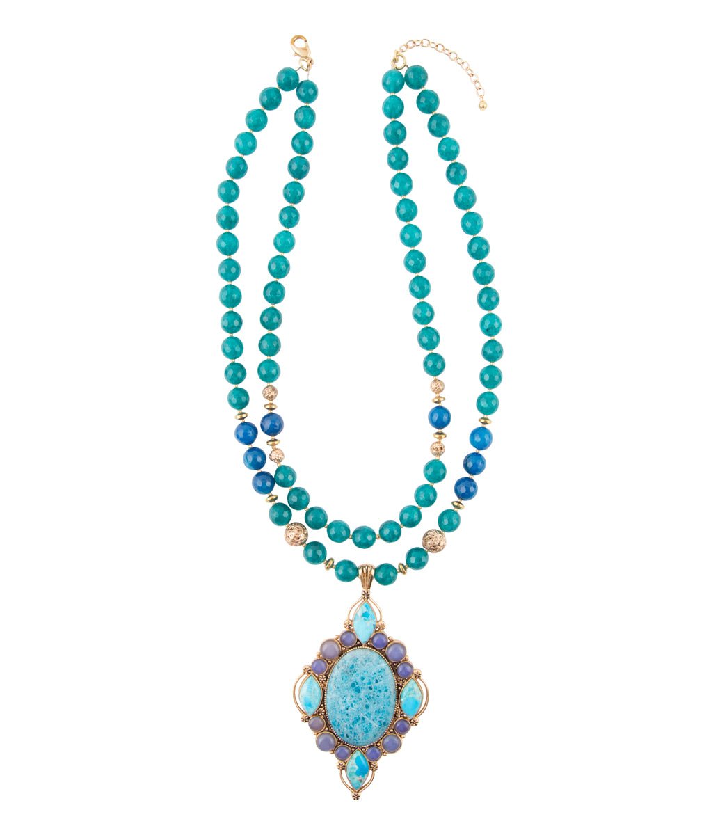 Argo Blue Apatite and Golden Bronze Pendant Necklace - ThisandThatShoppe