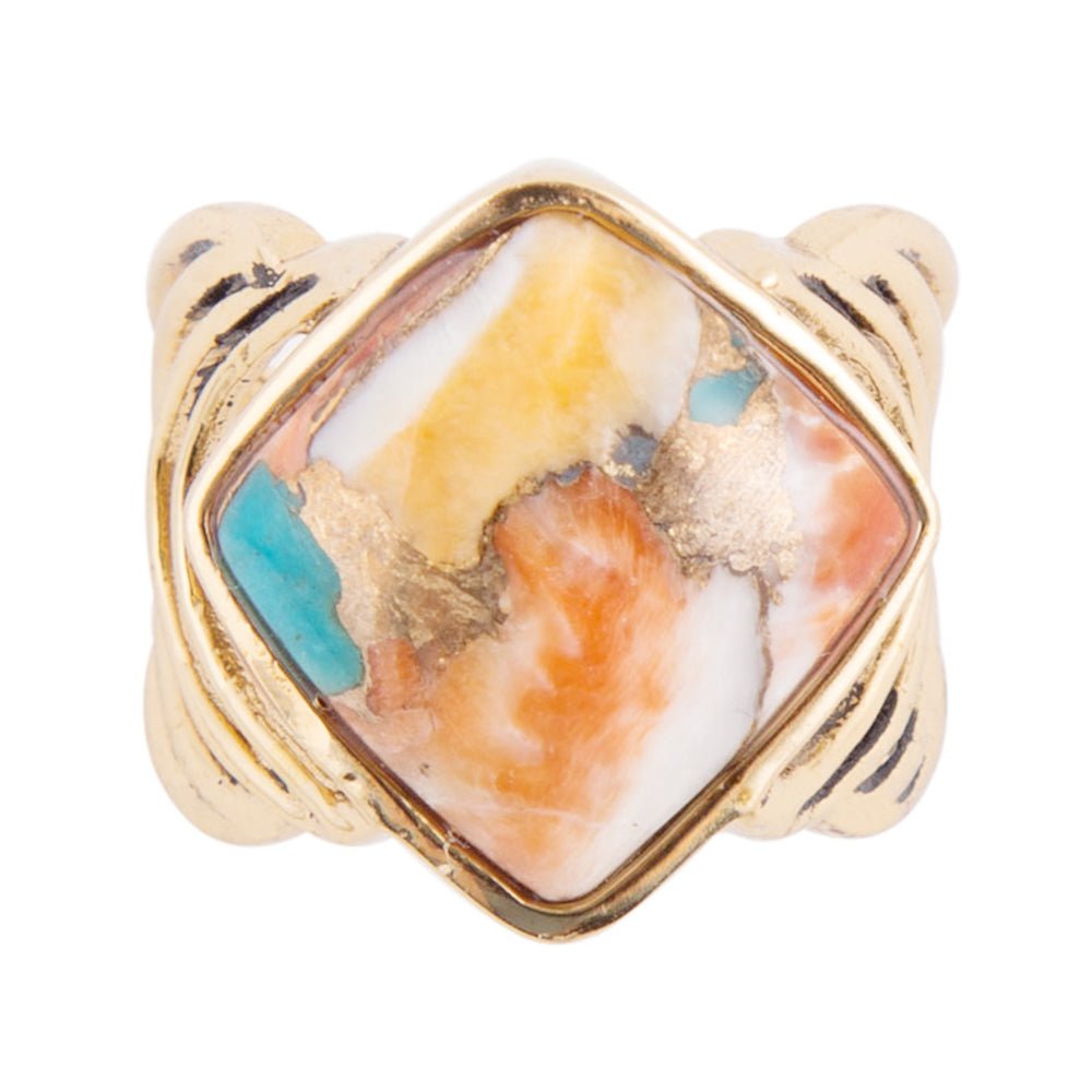 Arrows Blue Turquoise and Orange Spiny Oyster Matrix Golden Ring - ThisandThatShoppe