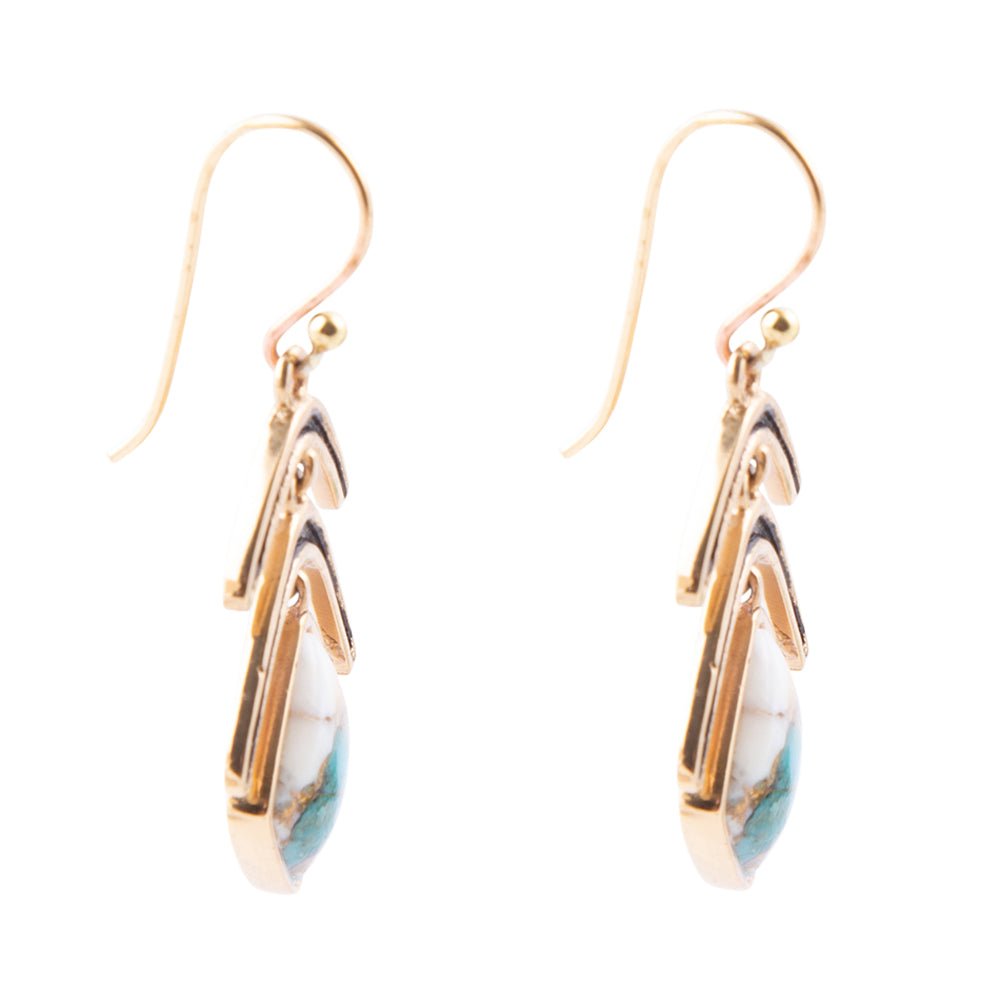Arrows Blue Turquoise and Spiny Oyster Matrix Golden Drop Earrings - ThisandThatShoppe