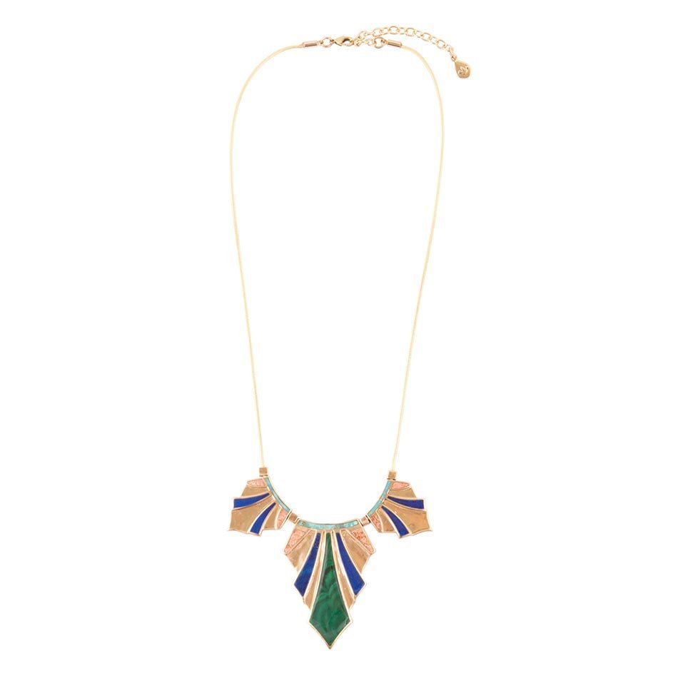 Art Deco Colorful Inlaid Golden Statement Necklace - ThisandThatShoppe