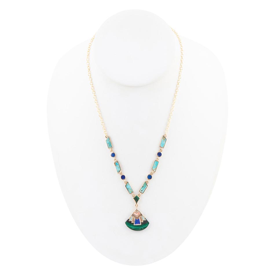 Art Deco Colorful Inlay Golden Necklace - ThisandThatShoppe
