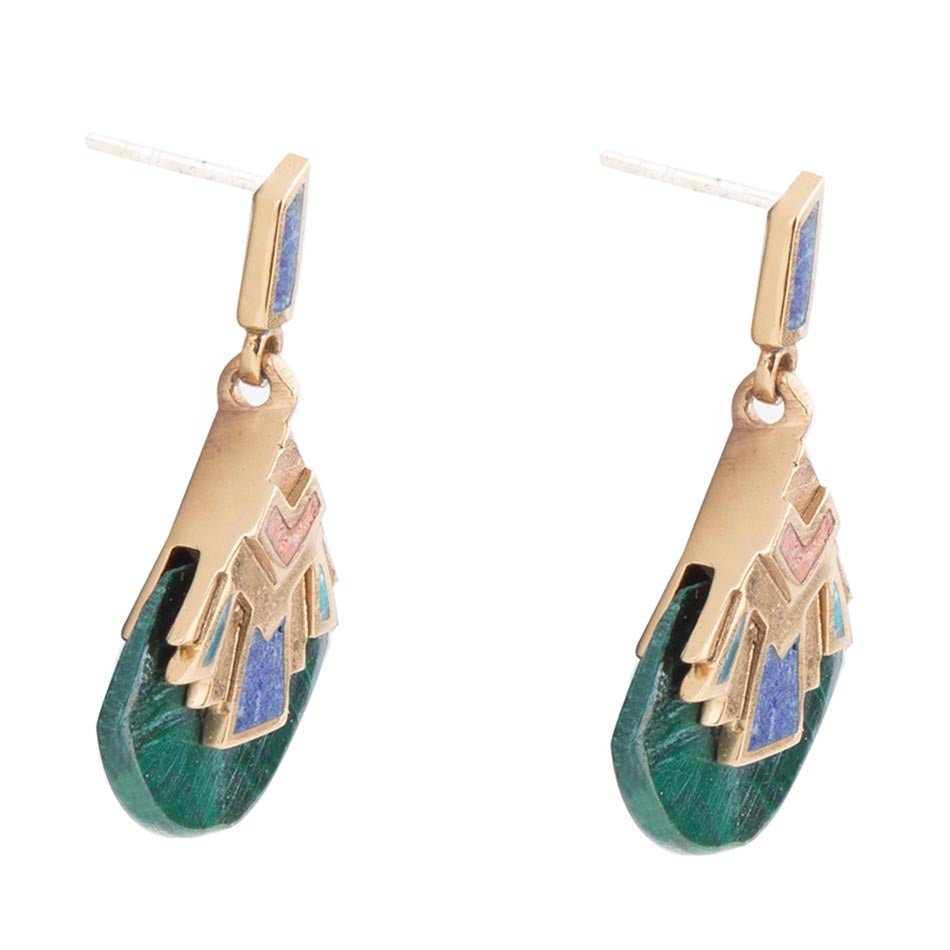 Art Deco Multi Colored Golden Earrings - ThisandThatShoppe