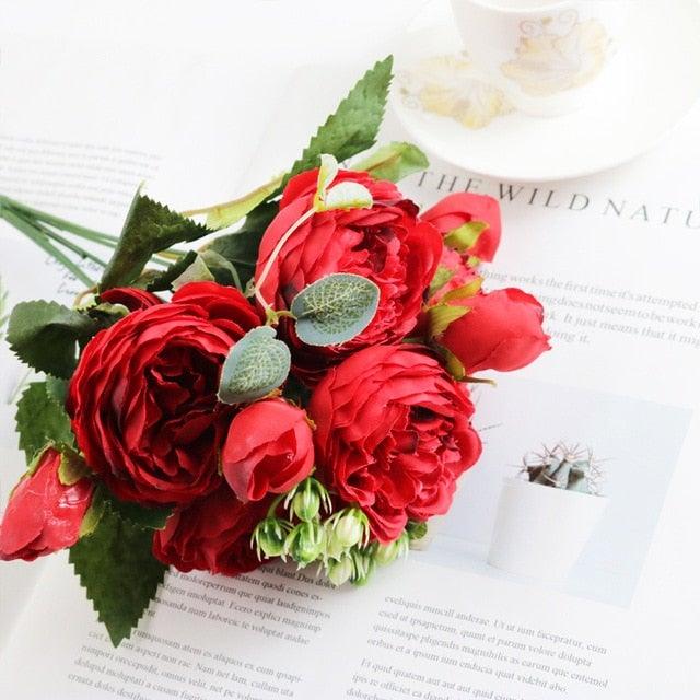Artificial Roses Flowers Bundle Of Beautiful Silk Peony Bouquet For Home Wedding Party Scrapbook Decoration Accessories Artificial Rose Flowers Bouquet Silk Flowers Rose for Home Bridal Wedding Party Festival Decor