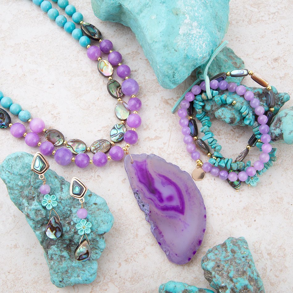 Aruba Blue and Purple Stretch Bracelet Set - ThisandThatShoppe