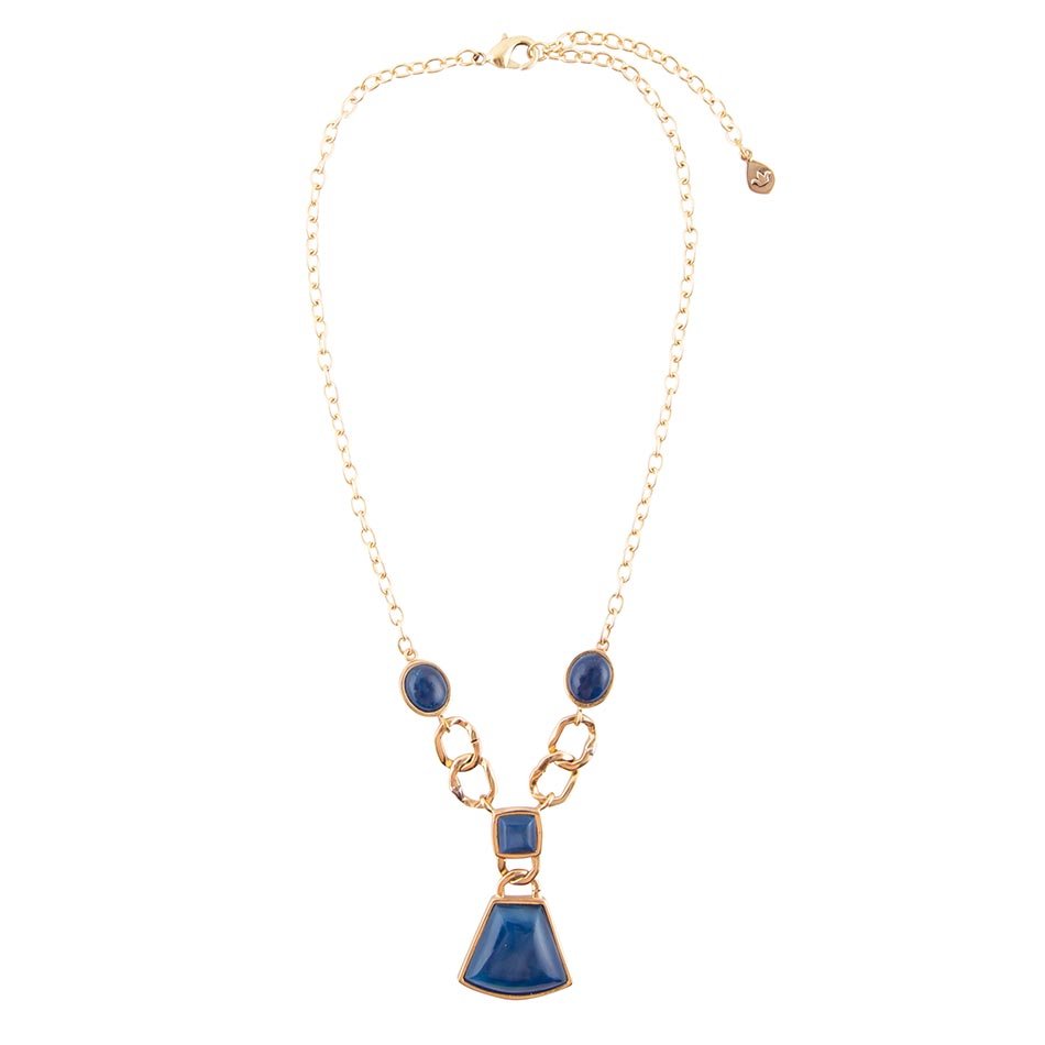 Athena Blue Agate Golden Statement Necklace - ThisandThatShoppe