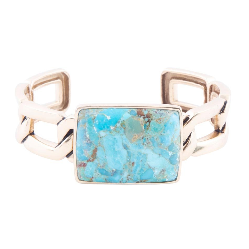 Athena Blue Turquoise Golden Cuff Bracelet - ThisandThatShoppe