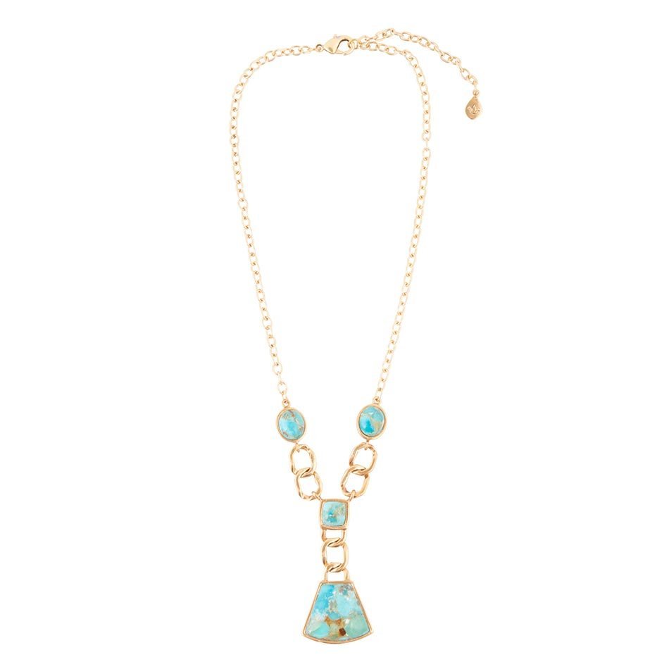 Athena Blue Turquoise Golden Y Neck Necklace - ThisandThatShoppe