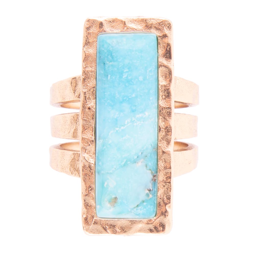 Aztec Blue Turquoise Golden Statement Ring - ThisandThatShoppe
