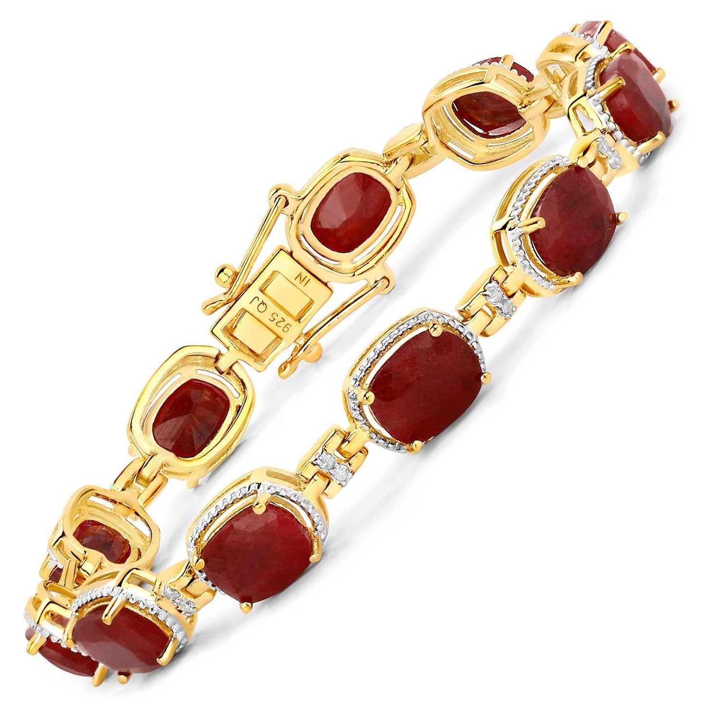21.09 Carat Dyed Ruby and White Diamond .925 Sterling Silver Bracelet - ThisandThatShoppe