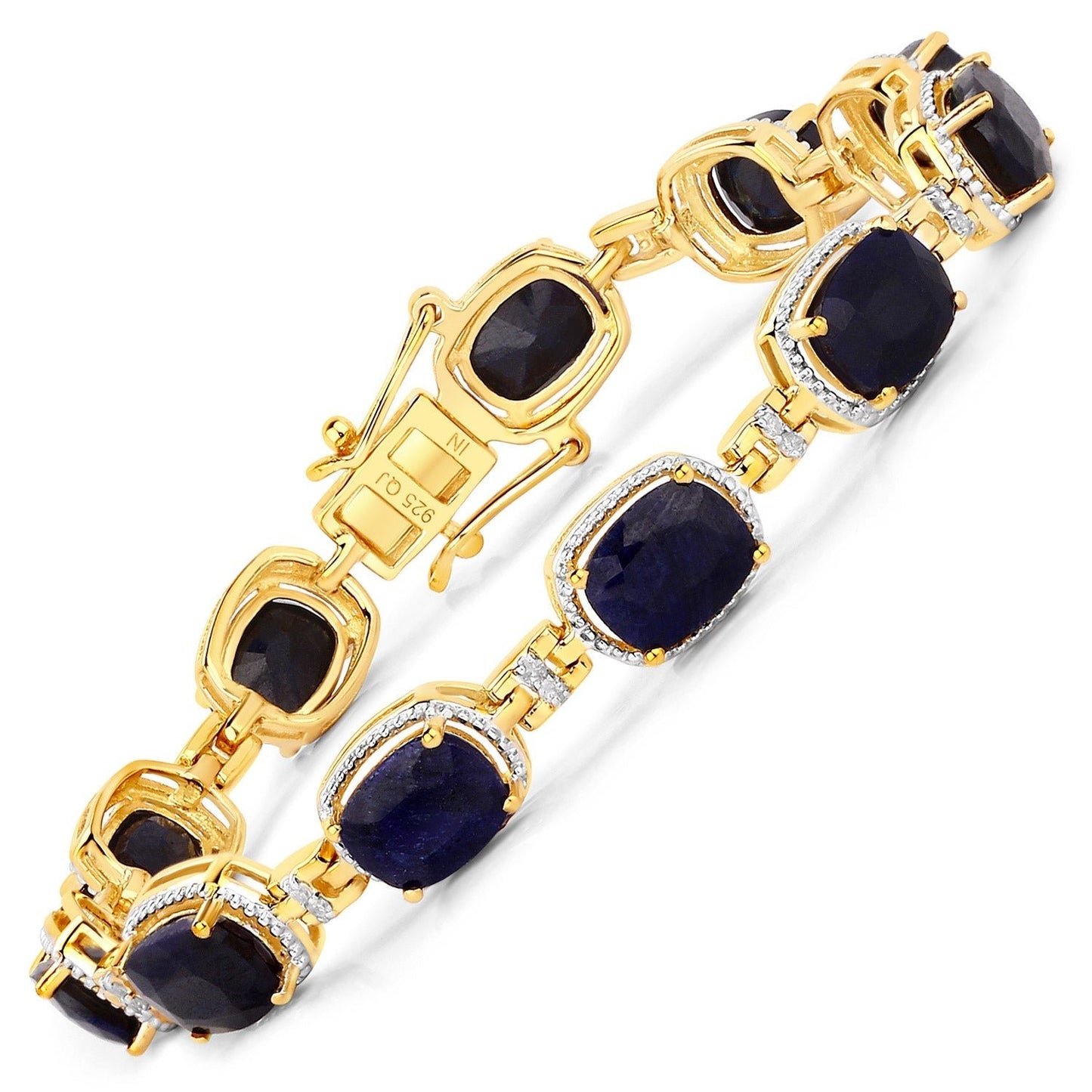 21.09 Carat Dyed Sapphire and White Diamond .925 Sterling Silver Bracelet - ThisandThatShoppe