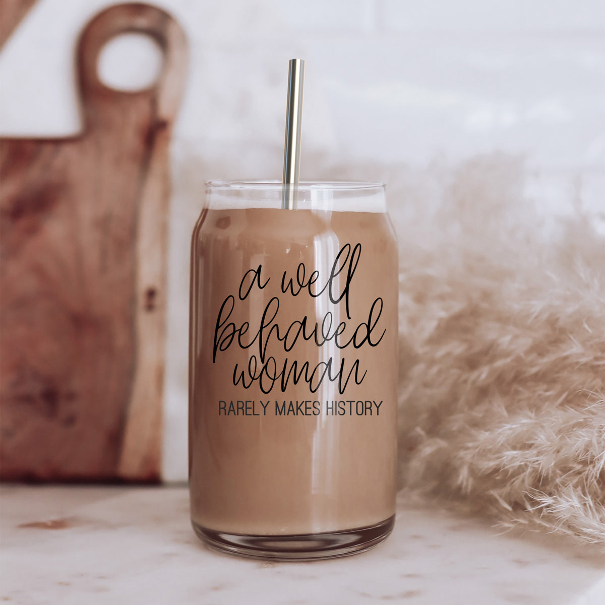 Gut erzogener 17oz Glasbecher mit Bambusdeckel, Edelstahlstrohhalmen und Reiniger