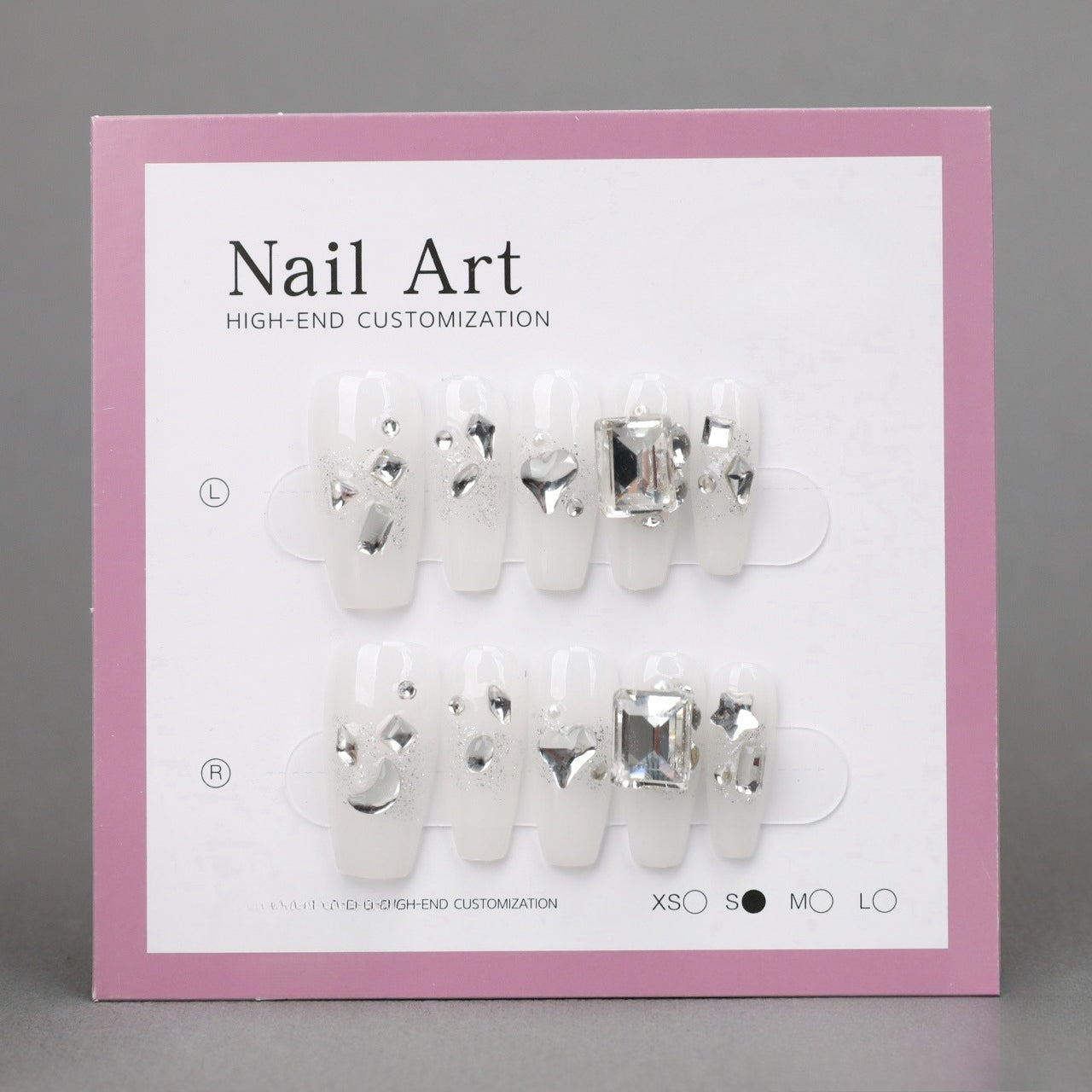 White Rhinestone Coffin Acrylic Nails