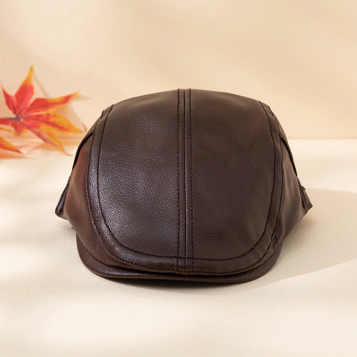 Men's Solid Color PU Leather Warm And Windproof Adjustable Retro Forward Hat Suitable For Outdoor Outings And Daily Clothing Combinations