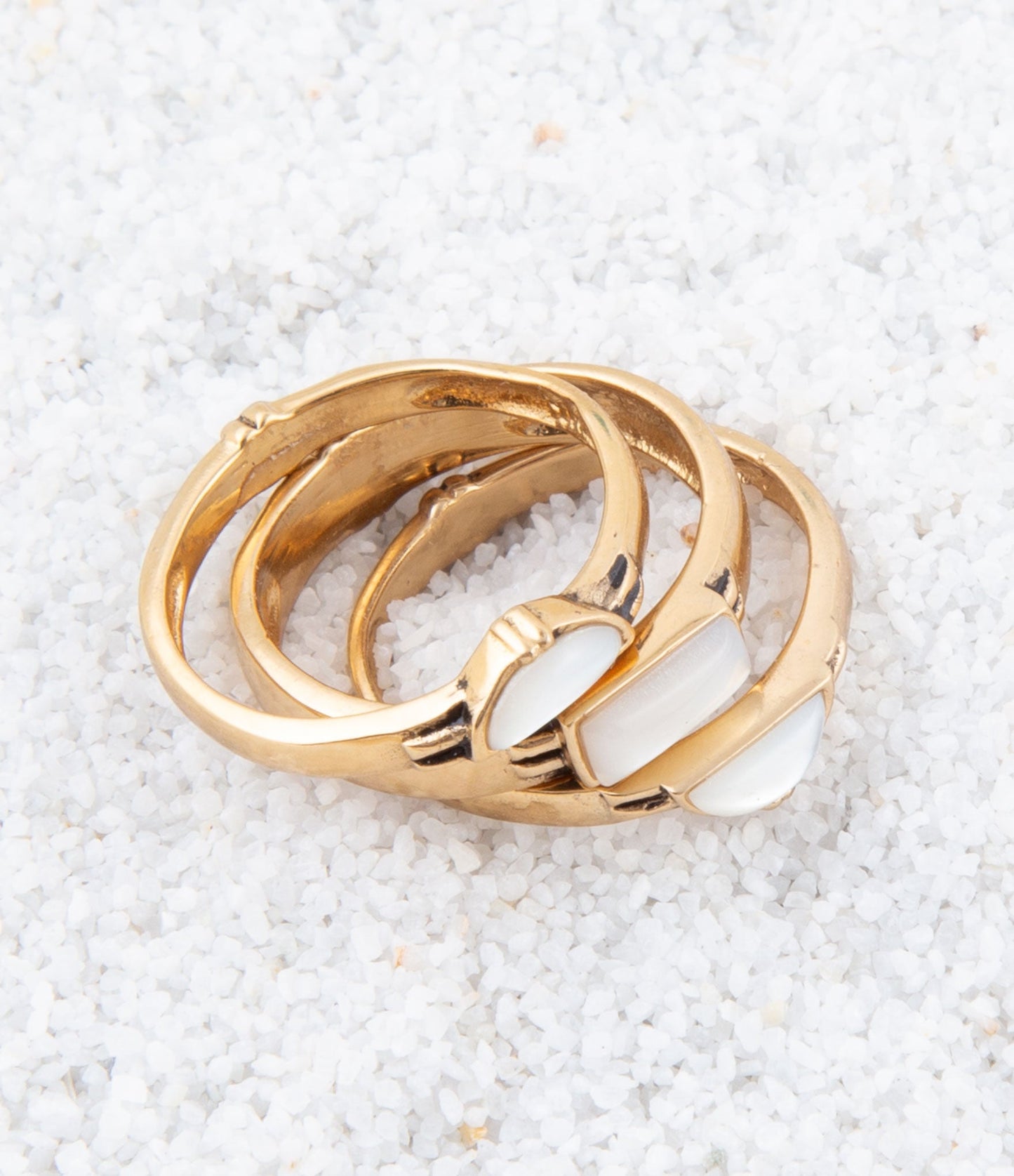 Baguette Perlmutt Goldener Stapelring-Set