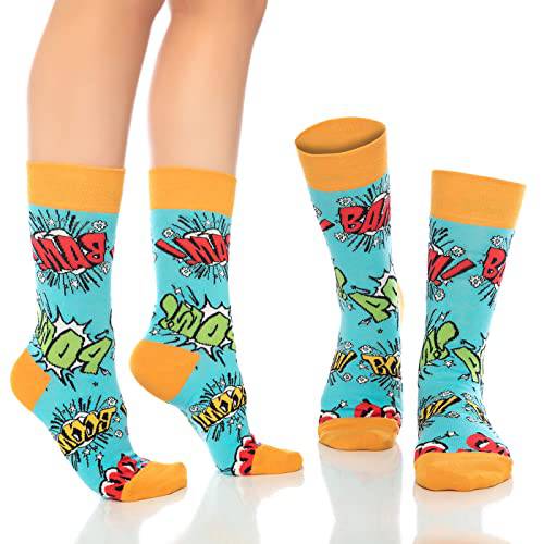 Lustige Crew Socken für Damen und Herren – Bunte Baumwoll-Motivsocken, 6er-Pack