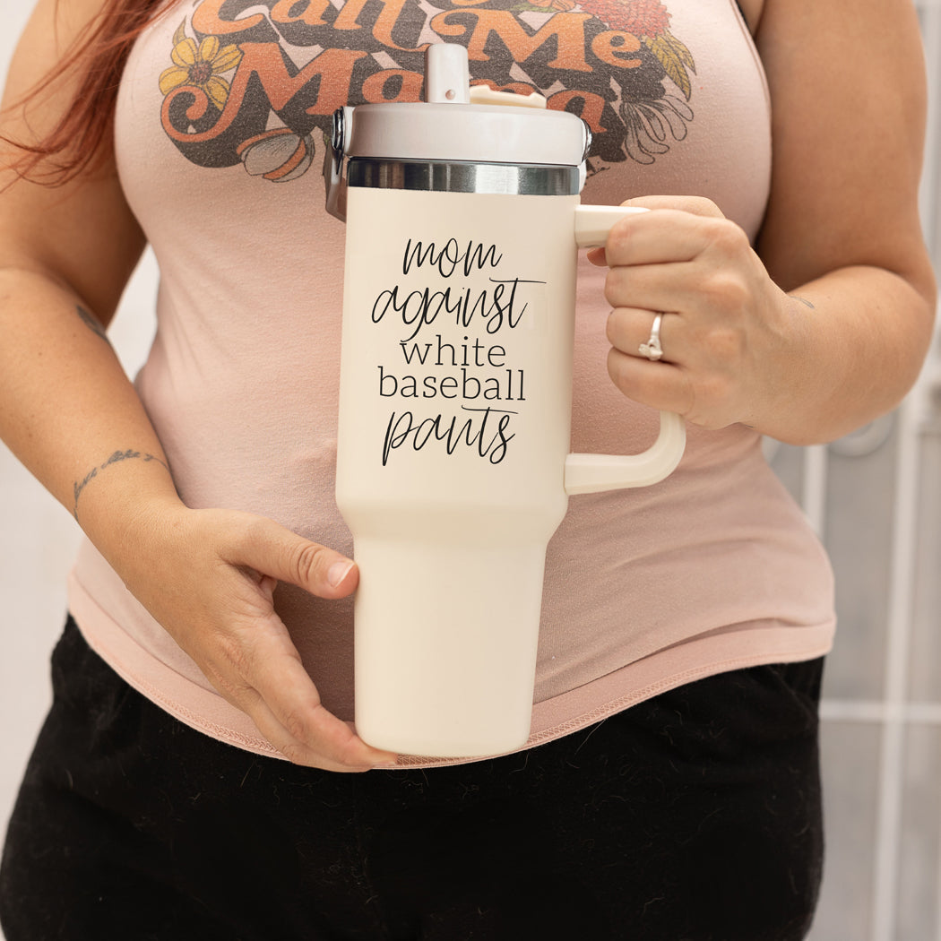 Tumbler de Baseball pour Maman - Gobelet Isotherme Sportif Amusant 'Pas de Pantalons de Baseball Blancs'