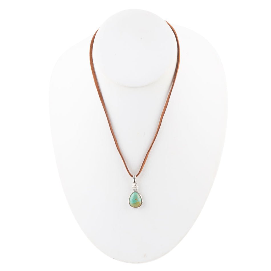Basic Turquoise and Sterling Silver Pendant Leather Necklace - ThisandThatShoppe