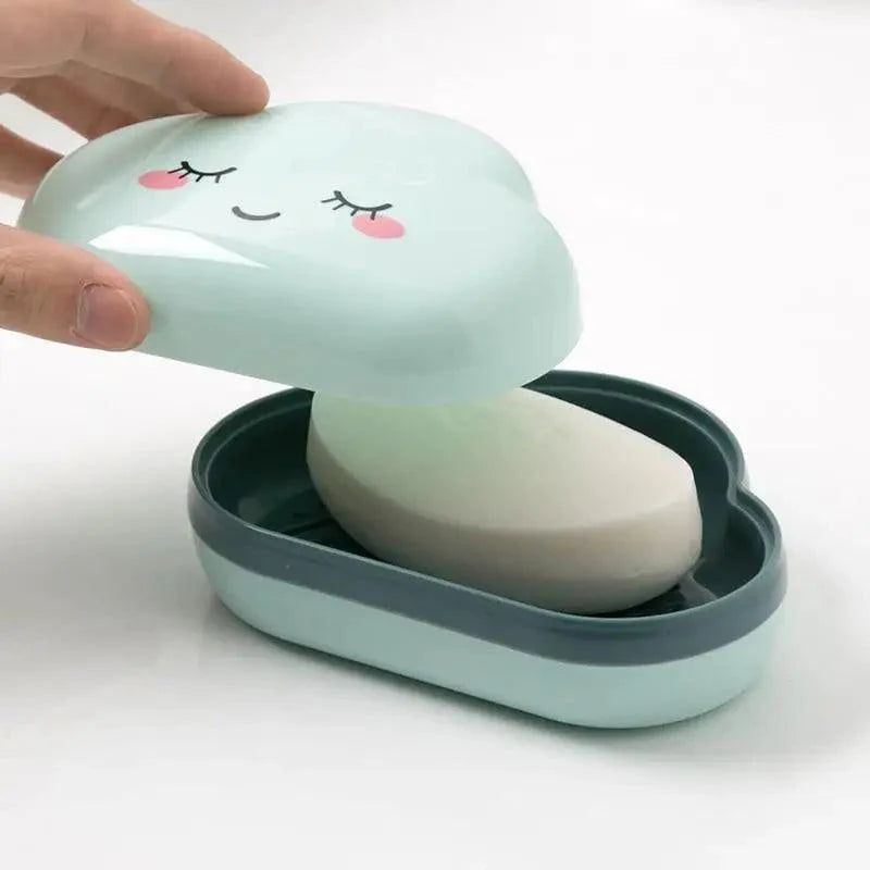 Bathroom Soap Dish Box Cute Cartoon Clouds Soap Holder Home Shower Travel Container Soap Tray Drainer Box Bathroom Accessories Soap Dish with Drain Soap Holder Soap Saver Easy Cleaning Dry Stop Soap