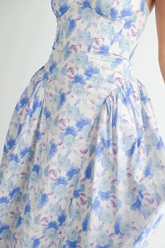 Sweetheart Neckline Floral Printed Midi Dress – Floral Midi Dress, Sweetheart Neckline Dress, Romantic Midi Dress, Feminine Floral Dress, Elegant Midi Dress
