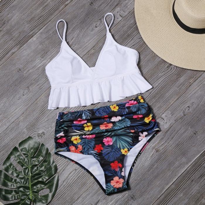 Bikini Push Up Summer Floral Swimwear Sport Women Plus Size Swimming Suit For Women Women Bikini Set Ruffle Two Piece Swimsuit Flounce Push Up Cutout Swimwear Bathing Suits Swimsuit High Waist Bikini Set