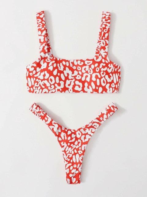 Bikini Women Orange Leopard Push Up Padded Thong Swimsuit Female Cut Out Bathing Suit Swimwear Padded Push up Thong Bikini Sets Swimsuits for Women