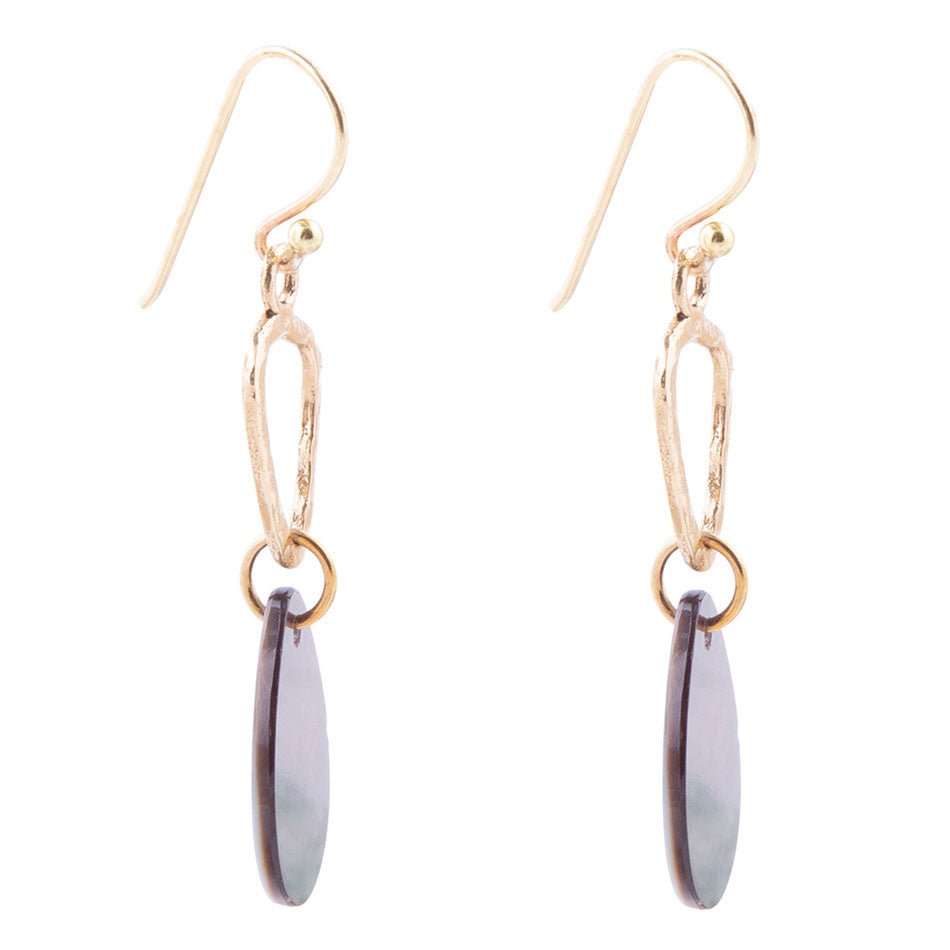 Black Mother of Pearl and Bronze Drop Earrings - ThisandThatShoppe