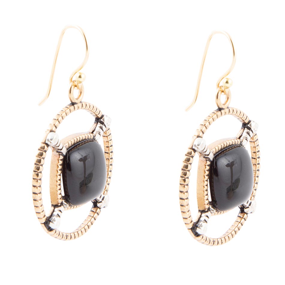 Black Onyx Mixed Metal Drop Earrings - ThisandThatShoppe