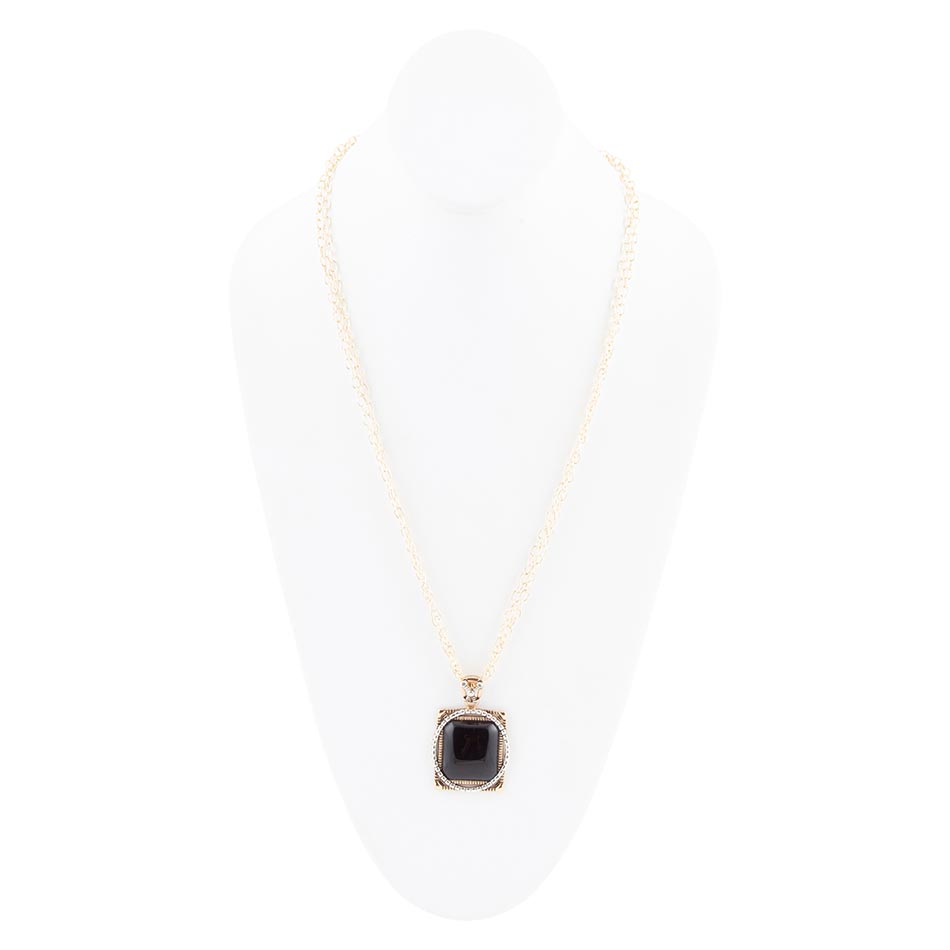Black Onyx Mixed Metal Pendant Necklace - ThisandThatShoppe