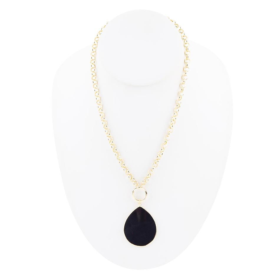 Black Onyx Teardrop Golden Chain Necklace - ThisandThatShoppe