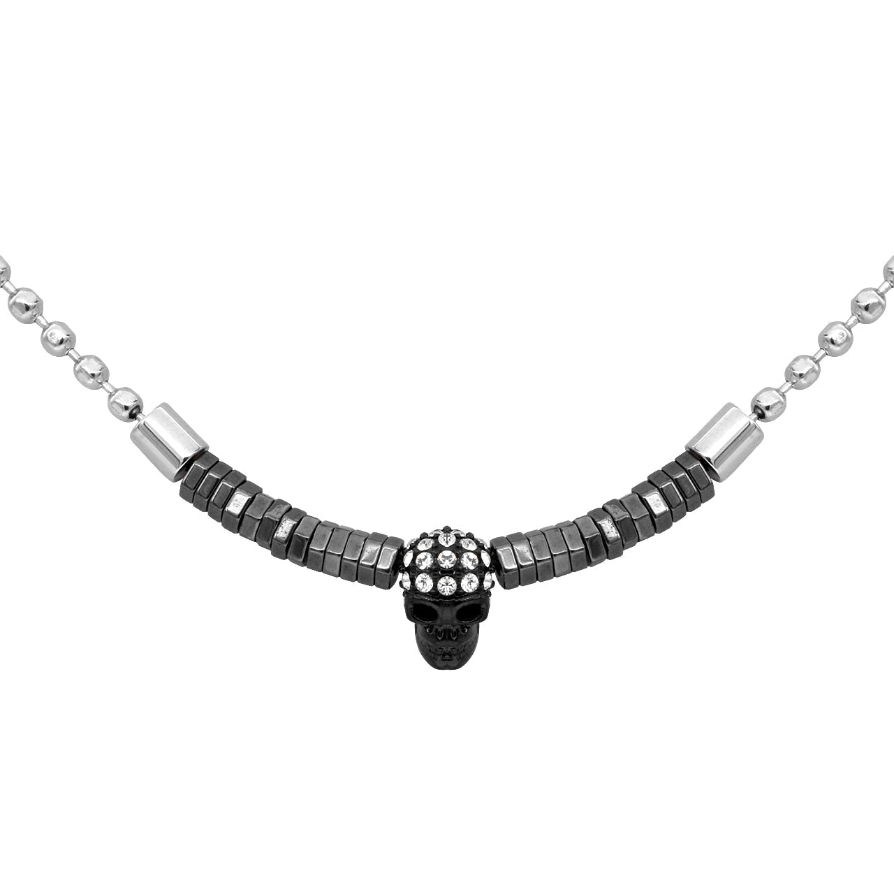 Schwarze Totenkopf Hämatit Perlenkette Gothic Anhänger für Herren