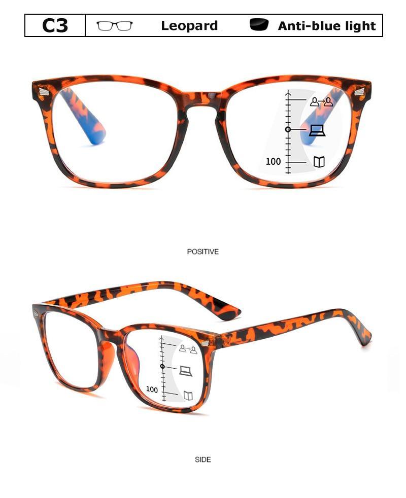 Black Square Multifocal Progressive Reading Glasses For Men Fashion With Diopters Anti-glare Computer Reading Gaming TV Phones Transparent Glasses For Women Men