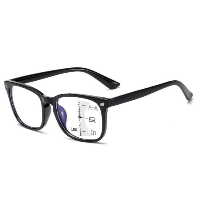 Black Square Multifocal Progressive Reading Glasses For Men Fashion With Diopters Anti-glare Computer Reading Gaming TV Phones Transparent Glasses For Women Men