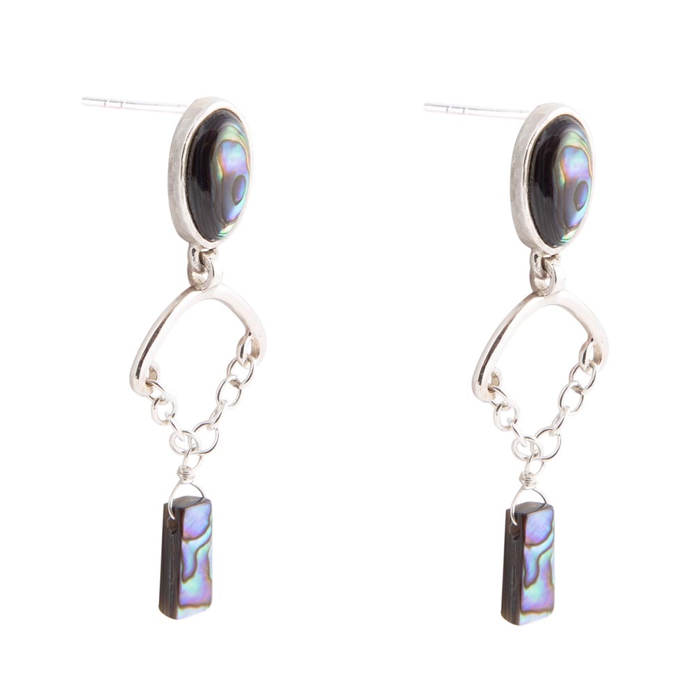 Blue Abalone Drop Chain Sterling Silver Earrings - ThisandThatShoppe