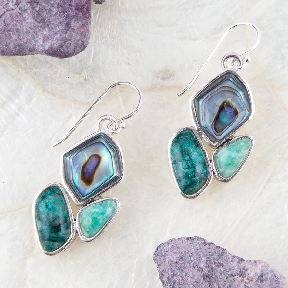 Blue Abalone Fire Sterling Silver Cluster Earrings - ThisandThatShoppe
