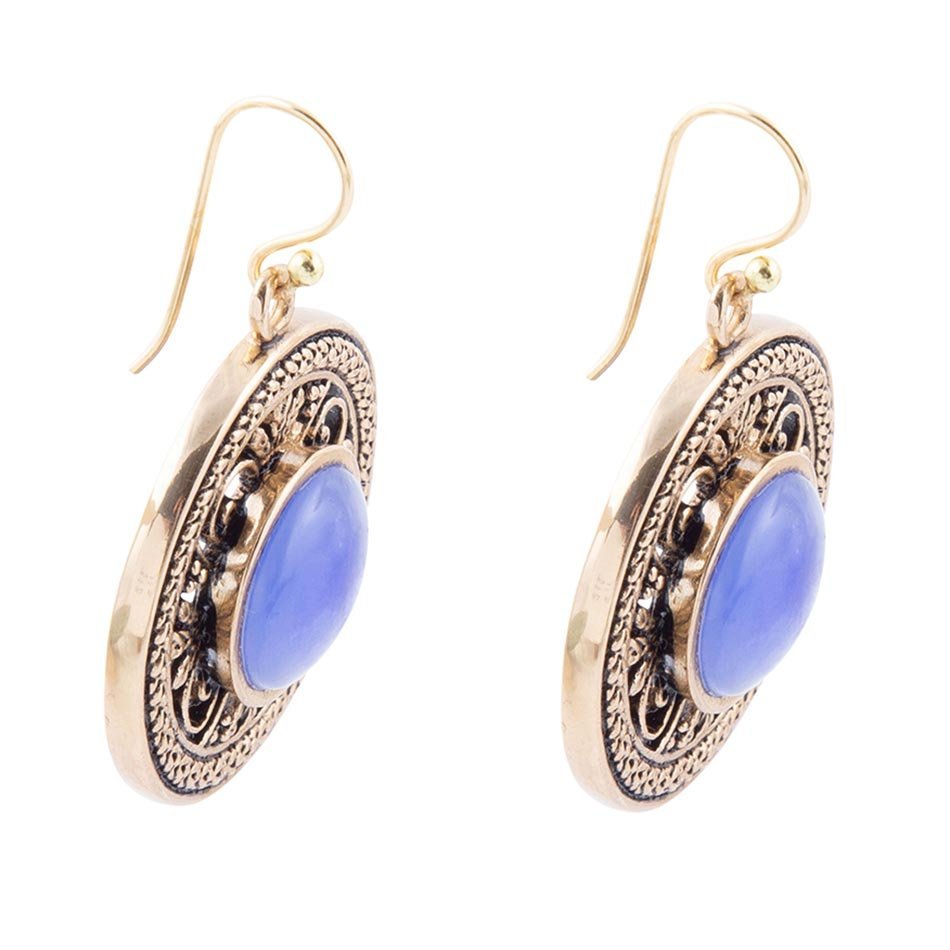 Blue Agate and Golden Detail Drop Earrings - ThisandThatShoppe