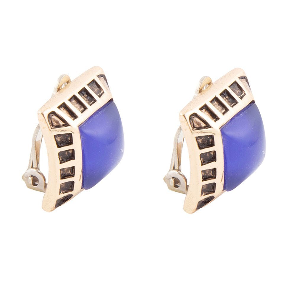 Blue Agate Golden Clip Earrings - ThisandThatShoppe
