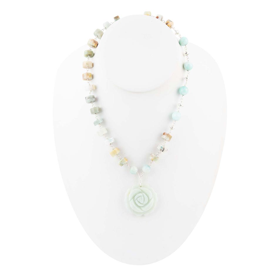 Collier rosette en argent sterling et amazonite bleue