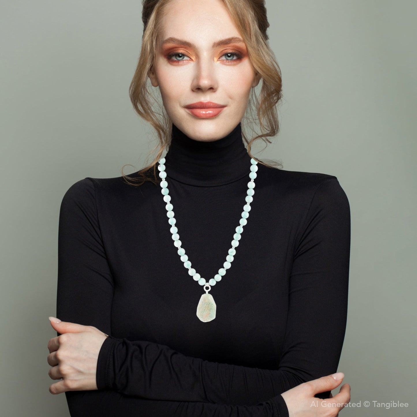 Collier pendentif en argent sterling et amazonite bleue